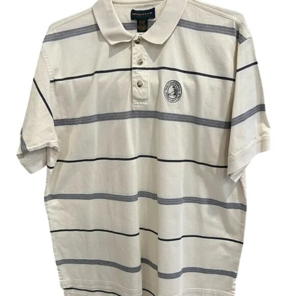 Izod Club Pinehurst The Centennial No 8 XL Striped Polo Golf Shirt White & Navy